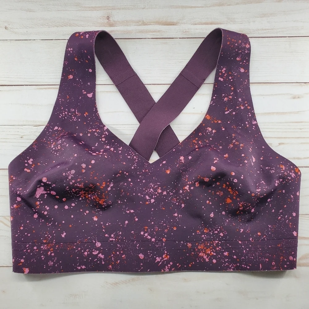 Athleta‎ Crossover Reversible Sports Bra Purple Speck Spatter Size Medium